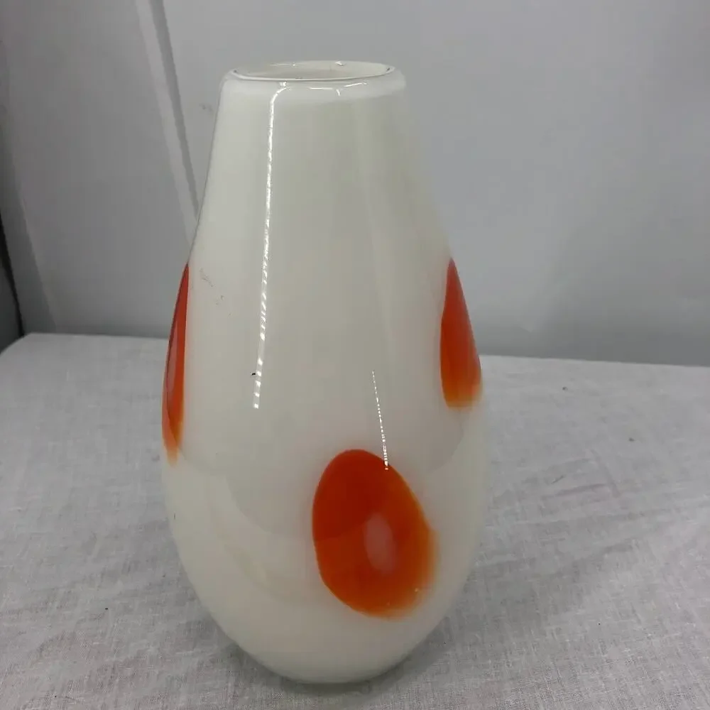 Murano Glass Vase Handblown orange patches white table bulb MCM design 9